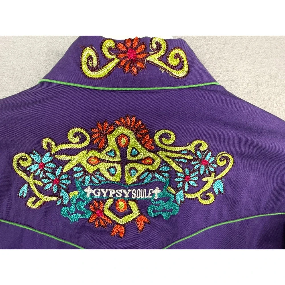Rockmount Ranch Wear Western Shirt Kids XL Purple Gypsy Soule Embroidered Snap - Picture 5 of 8